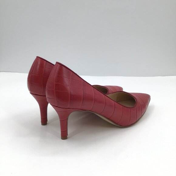 Women's 8M Franco Sarto Tudor 2 Red Leather Pumps 2.5" Heels Croc Pointy Toe - Picture 5 of 14